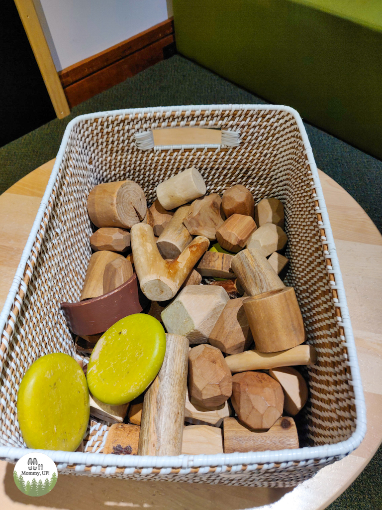 blocks in the wonder woods toddler area at montshire museum